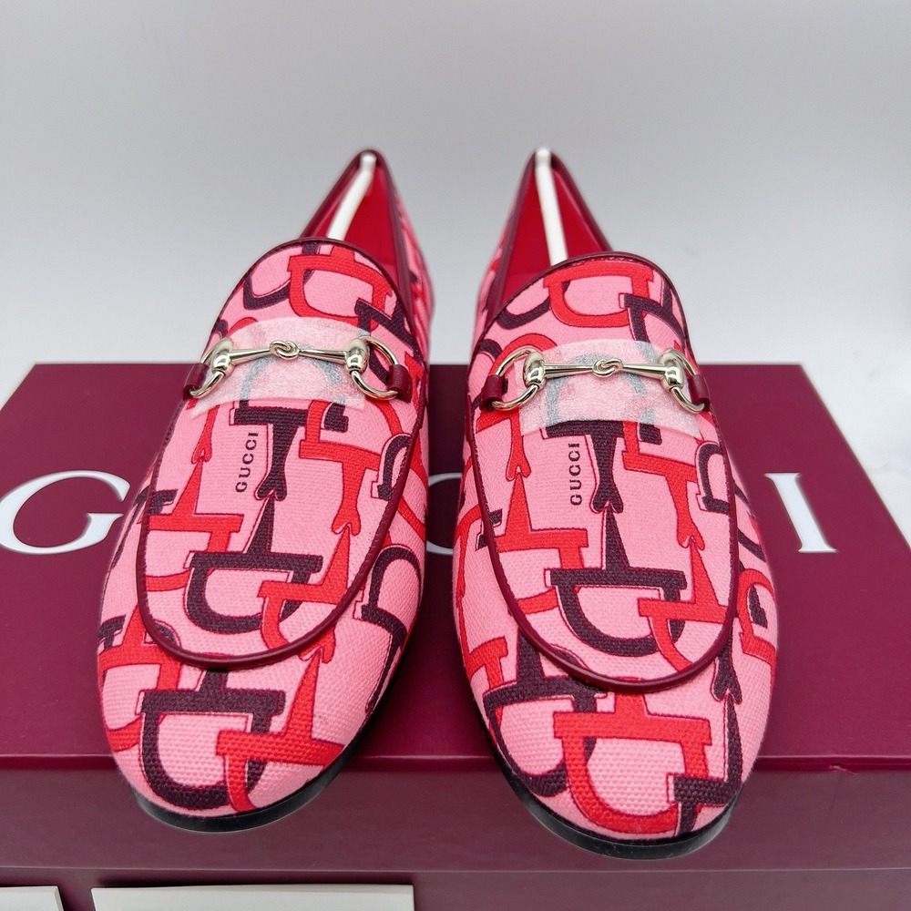 Gucci Jordaan Womens Horsebit Flat Loafer Pink Canvas LOGO EU 39 US 9 $990 - Picture 5 of 15